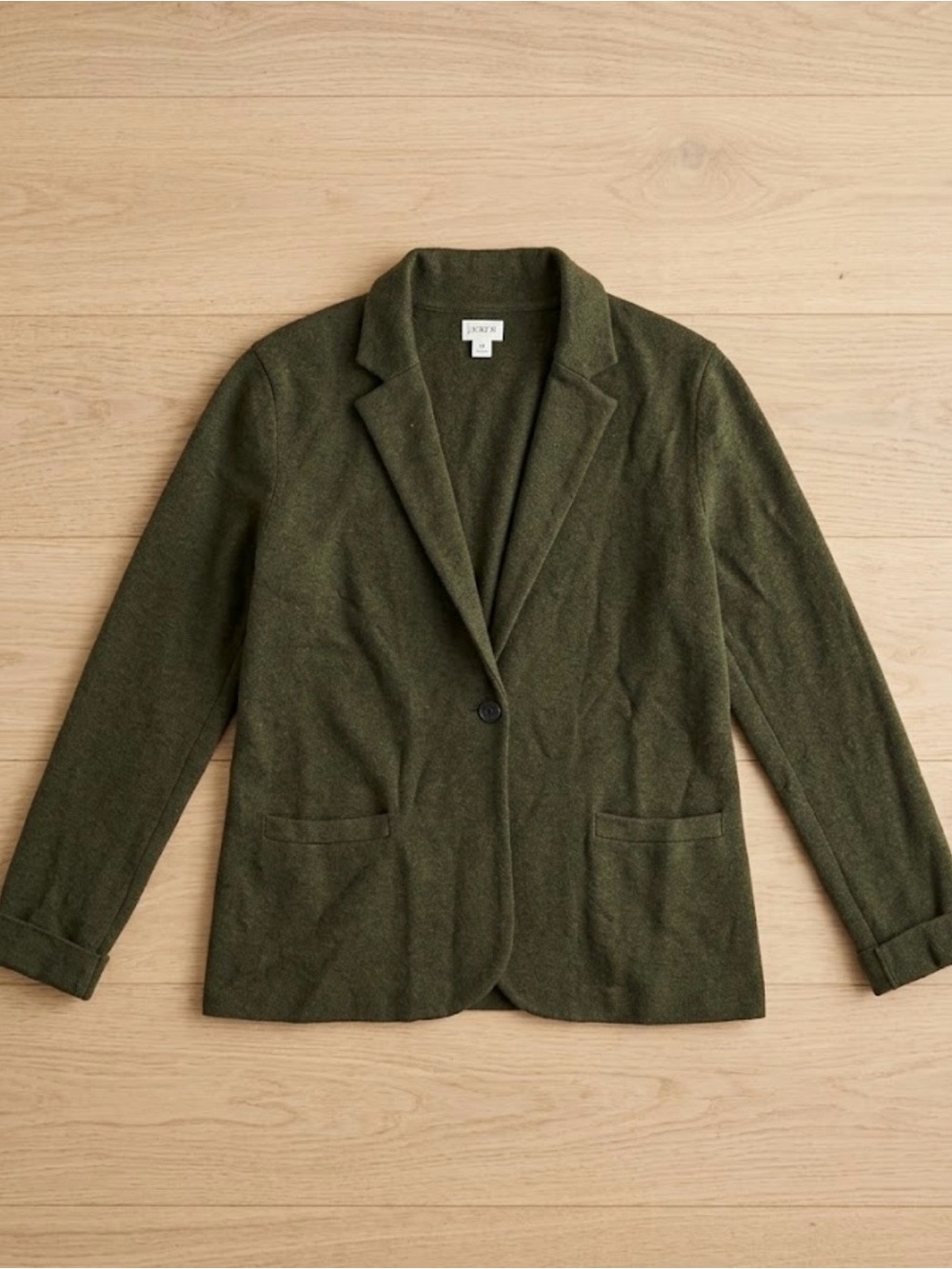 I crew woman’s olive green sweater blazer jacket size large like new